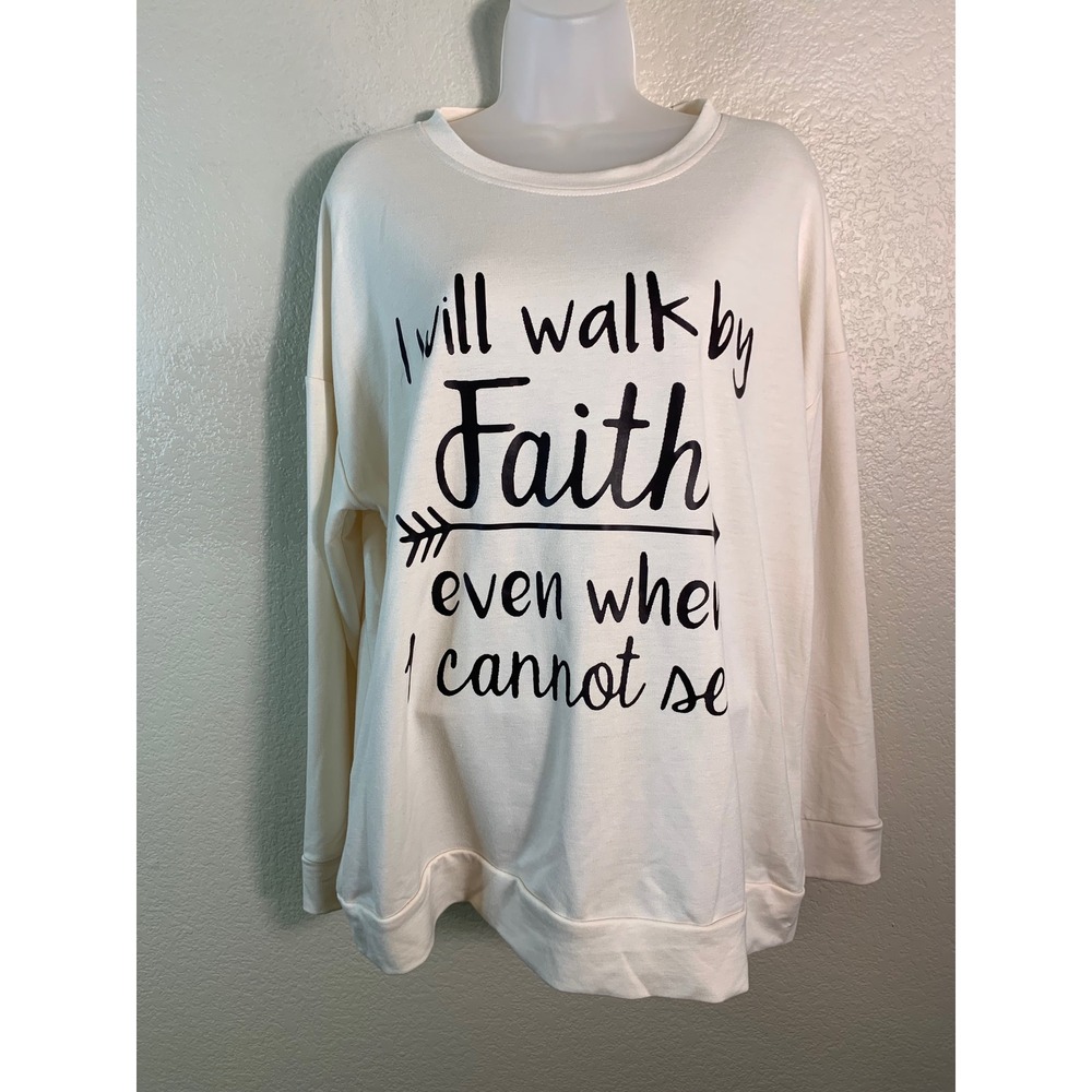 Digiprint Apparel Womens XL Sweatshirt Cream Faith Religion Graphic Long Sleeve